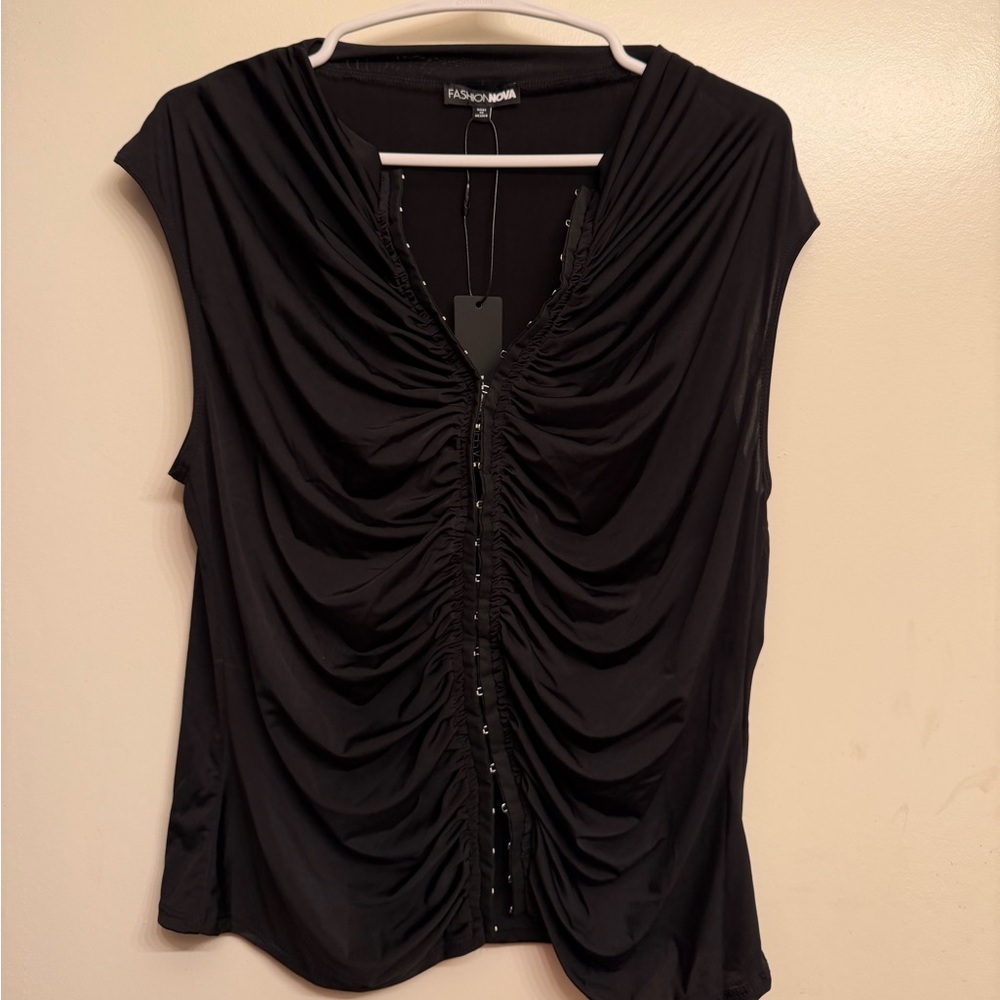Fashion Nova Elegant Black Ruched Blouse